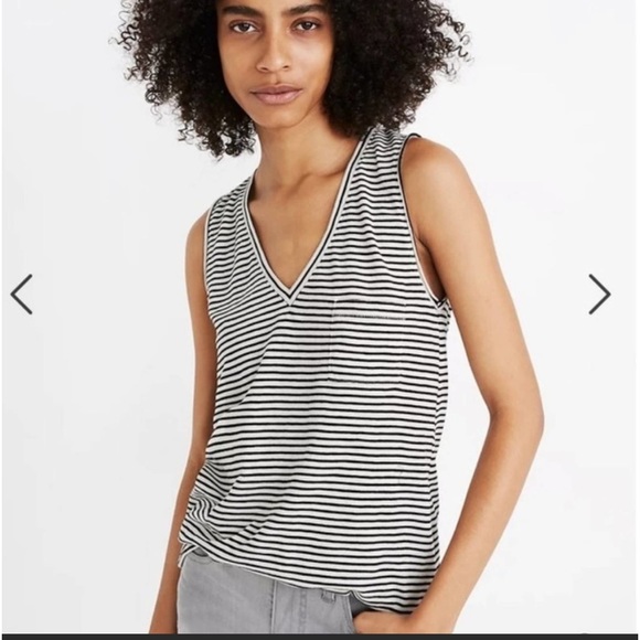 Madewell Tops - NEW MADEWELL WHISPER COTTON V NECK POCKET TEE IN STRIPES L